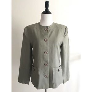 Adele Simpson | Linen Blazer Size 10 Green Vintage Button Front Top Jacket